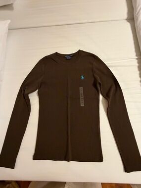 Polo by Ralph Lauren Dark Brown Crewneck Sweater with Teal Pony